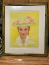 vintage Peggy Lee painting numbered 128/750 signed, pastel colors, frame & glass