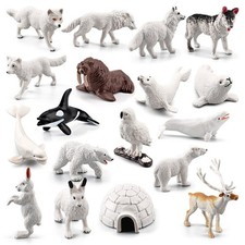 18PCS Arctic Animal Toy Figurines Set Includes White Wolf White Owl White