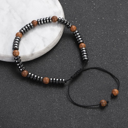 Fashion Wood Bracelet 8MM Natural Hematite Bracelets Adjustable For Women Men - Picture 6 of 12