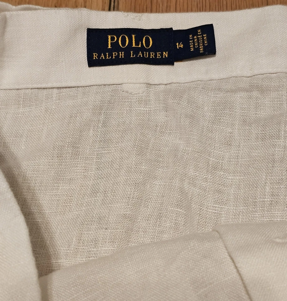 Falda midi nueva sin etiquetas Polo Ralph Lauren para mujer marfil 100 % lino línea A Foto 3 de 4