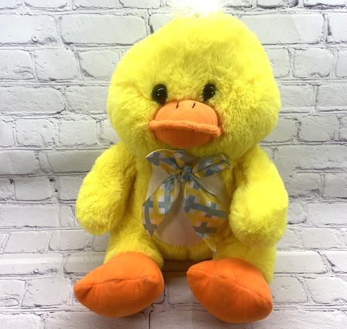 Yellow Duck Easter Plush Stuffed Animal with Bow 12 inch - Picture 2 of 13