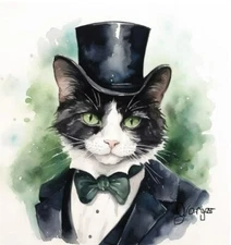 Watercolor Tuxedo Cat Painting Art Print 8x11 inch