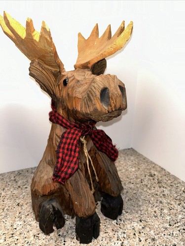 16 Zoll handgefertigte Holz Elch Statue Skulptur/Hütte Dekor