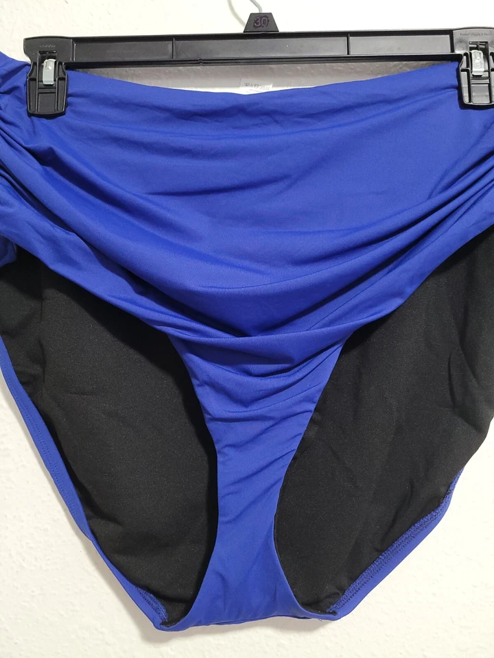NUEVO CON ETIQUETAS CHAPS Mujer Plus Bikini Parte Inferior Traje de Baño Color Azul Fruncido Frontal.Talla 20W Foto 3 de 4