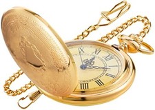 Gold Smooth Shield Round Case Quartz Pocket Watch Quartz Movement with Chain