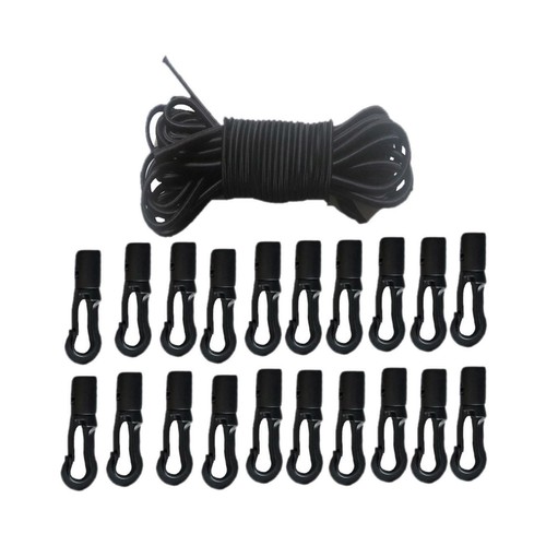 Elastic Nylon Bungee Rope w/ 20pcs Bungee Cord Clips for Kayak Outdoor