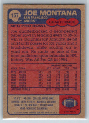 1985 Topps Joe Montana #157 San Francisco 49ers TC3594 | eBay