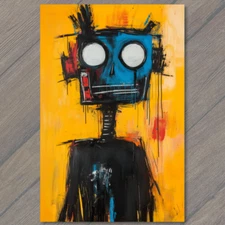 Art Print Robot Freakout Bold Texture Blue Red Yellow Rough Paint Vibe