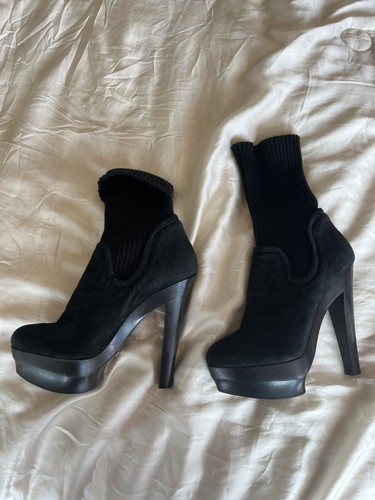 Le Silla Suede And Wood Knit Sock Ankle Boot 38 - Picture 2 of 6