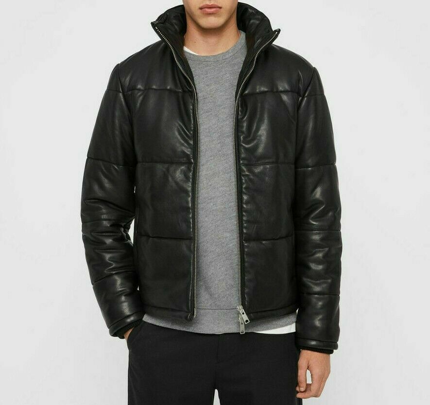 ALTRA Cappotto giacca nera da uomo vera pelle d'agnello tampone maniche lunghe attraente