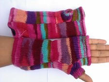 HAND-KNITTED Woollen Gloves Fleece Lined Mittens Wrist Warmer Ski Wool Glove