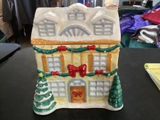 Christmas Holiday Decorated House Ceramic Cookie Jar by Home