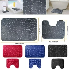 2 Piece Memory Foam Bathroom Mat Set Pebbles Soft Bath Rug Bathroom Toilet Rugs