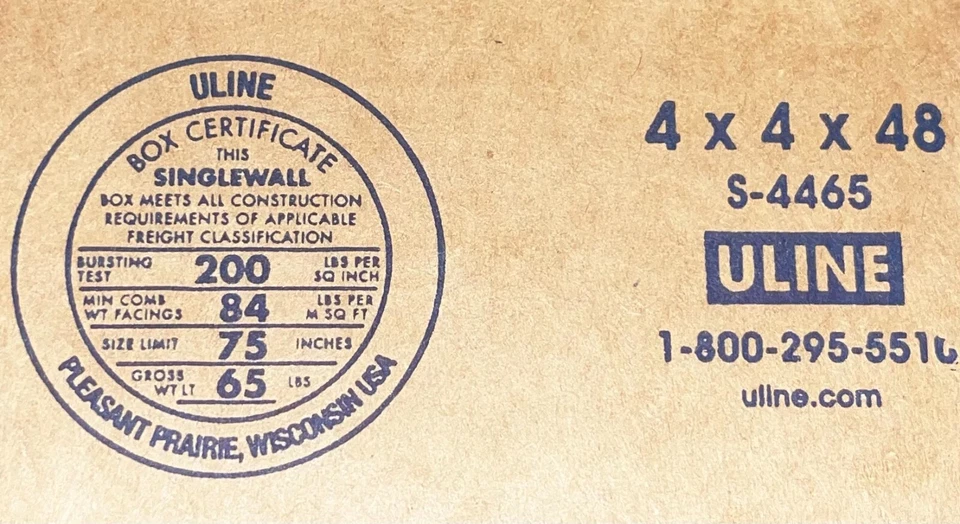 4" x 4" x 48" CARDBOARD BOX - 200 lb - SINGLE BOX - TALL - Image 2 of 4