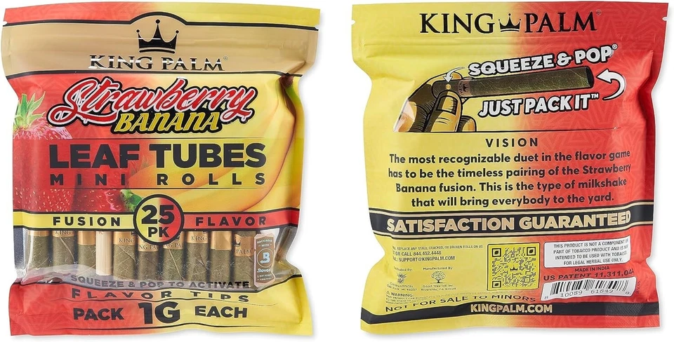 King Palm | Mini | Plátano Fresa | Hojas de Palma Orgánicas Prerolled | 25 Rollos Foto 3 de 4