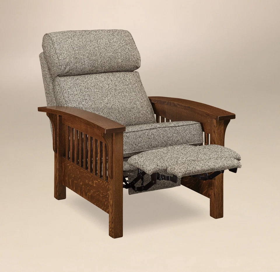 Amish Mission Arts & Crafts Recliner Chair Solid Wood Upholstered - Image 4 of 4