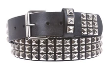  Three Row Punk Rock Star Metal Silver Studded Full Grain Cowhide Leather Bel