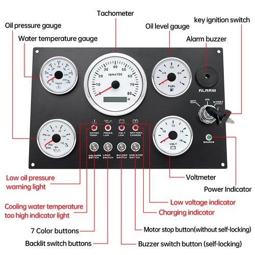 5 Gauge Set with Instrument Panel 0-8000 RPM Tachometer For Marine Boat Yacht - Picture 3 of 10