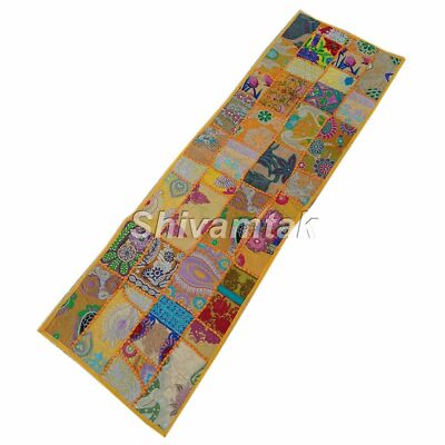 Indischer Wandteppich Wandbehang Tischläufer Patchwork Sari Handarbeit Stickerei Neu