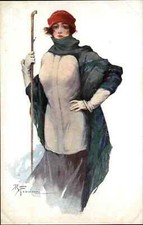 Vintage R Franzoni ART DECO Pretty Woman Winter Clothing Pole GLAMOUR