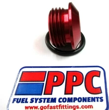 08 an slim line Profile Milled  lightwght  o ring boss port plug Polish Red alum