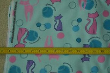 13" Long x 45" Wide, Pink  Purple Cats on Blue Better Flannel Fabric, D705