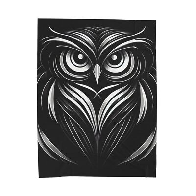 Velveteen Plush Blanket Elegant Art Deco Owl Bird Spooky Black Decor Nature Fun