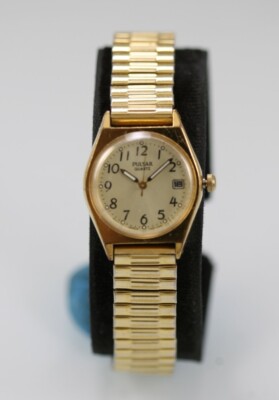 Pulsar Damen Quarzuhr Gold Edelstahl Stretch Creme Datum WR Analog