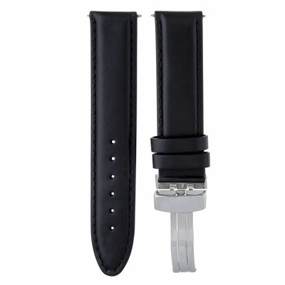 18/18MM LEATHER BAND STRAP SMOOTH FOR ROLEX WATERPROOF DEPLOYMENT CLASP BLACK