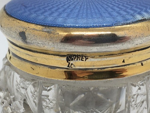Vaso vaso da toeletta in vetro smaltato dorato e guilloché argento massiccio Asprey - Foto 6 di 10