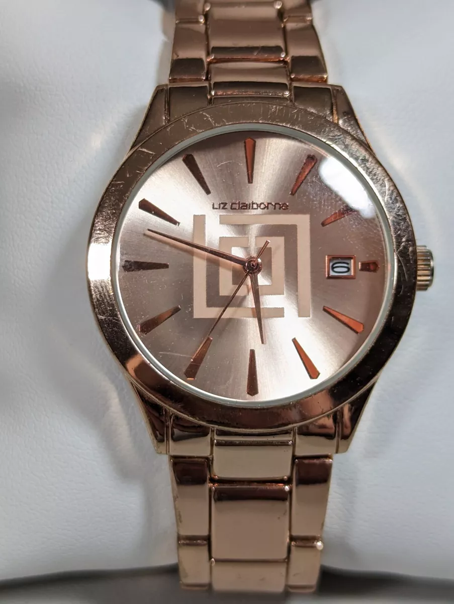 Liz Claiborne Rose Gold Tone Date Indicator Stainless Steel Band
