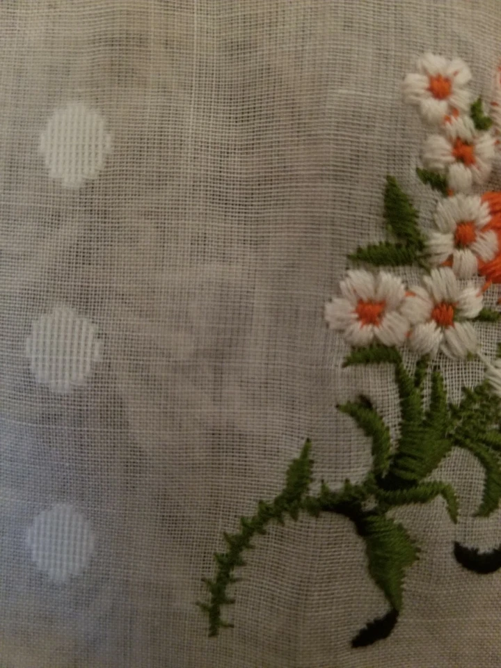 Vintage Ladies Hankie by Burmel Switzerland Floral Cotton Embroidered Unused - Image 3 of 4