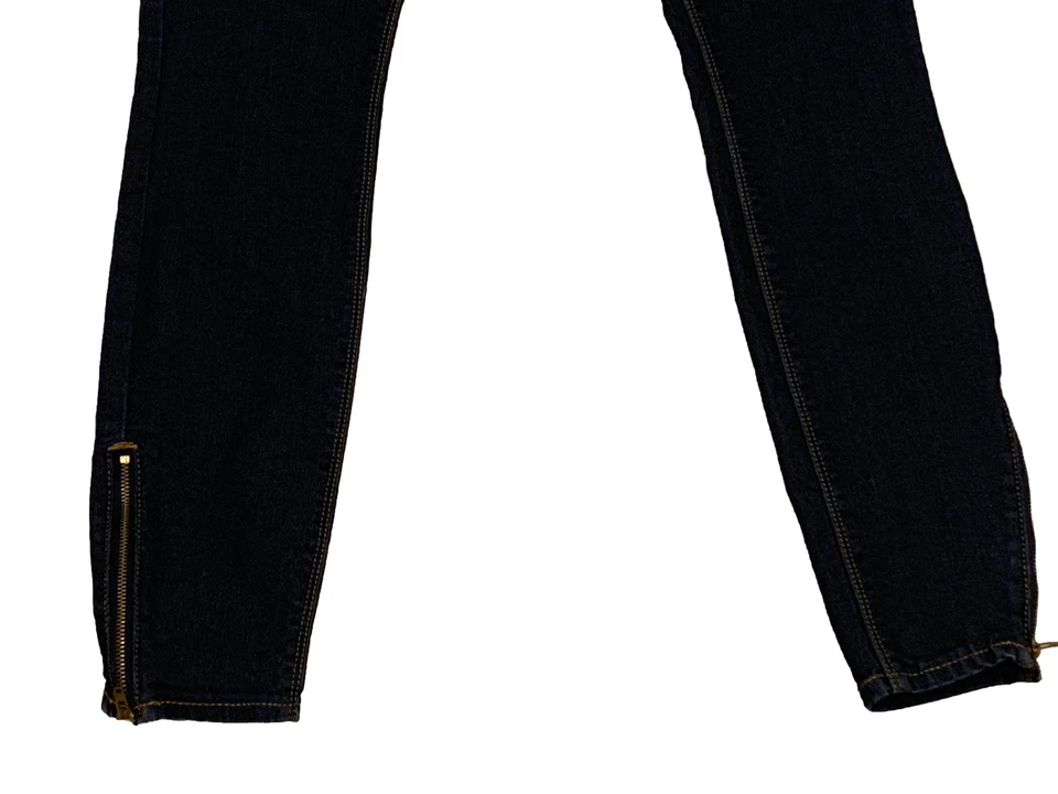 Pantalones de mezclilla Express talla 4 Zelda calce ajustado tiro ultra bajo cremallera al tobillo oscuro Foto 2 de 4