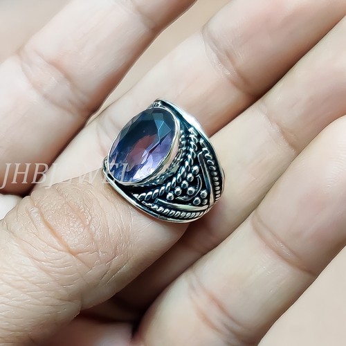 Bague fait main en argent sterling 925 pierre précieuse taillée