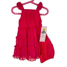 Rare Editions Girls Party Dress Bloomer Set 24M Hot Pink Chiffon Tiered Ruffle