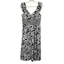 Chadwicks Black White Floral Dress Women's 6 Sleeveless Empire Waist