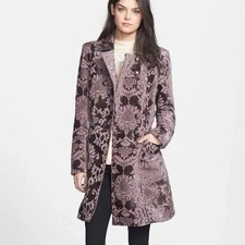 FREE PEOPLE Downtown Brocade Coat In Plum Siz...