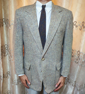 1970s vintage pure wool handwoven tweed beige hunting jacket blazer 40S 40R