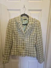 Vintage Carole Little Green Tweed Blazer Metalic Jacket Womens Size M L Flower