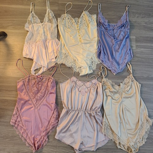 VTG 1960s-70s Women's S/M Lace Satin Teddy Lingerie Romper Bundle Lot Of 6 USA
