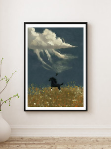 Horse Play Paper Painting Re-Print on Stretched Canvas Ready to Hang 12x16