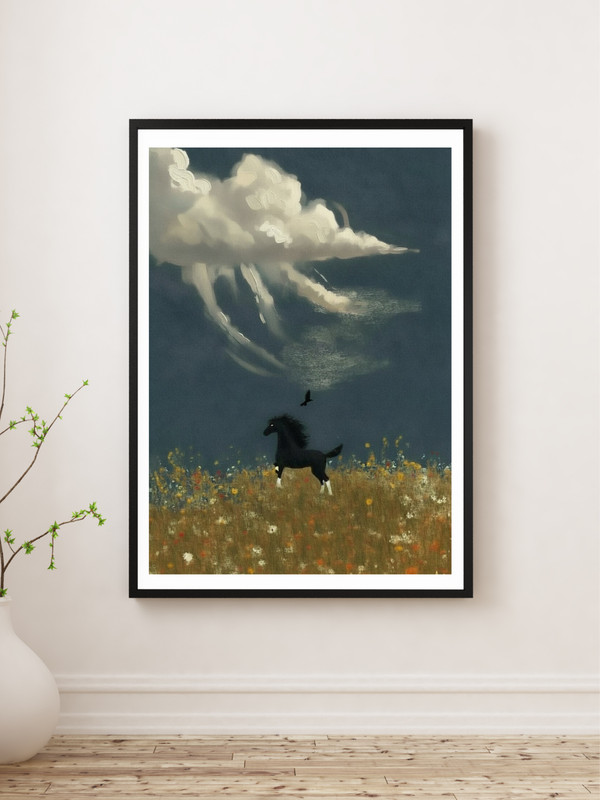 Horse Play Paper Painting Re-Print on Stretched Canvas Ready to Hang 12x16