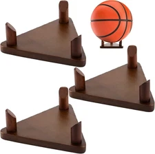 Frcctre 3 Pack Wooden Ball Stand Holder Display for Football, Brown 