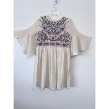 Umgee Dress Small Cream Embroidered Floral Bell Sleeve Boho Festival Concert