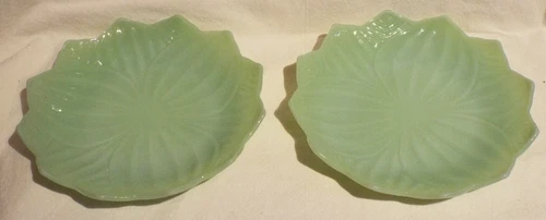 Set of  2Vintage Fire King Anchor Hocking Lotus Leaf Jadeite Glass Underplates