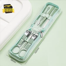 7-Piece Nail Care Kit, Mint Green Leather Travel Case,Manicure Set Personal Care