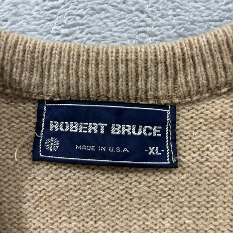 Chaleco Suéter Robert Bruce De Colección Para Hombre XL Hecho en EE. UU. Lana Etiqueta Unión Beige Foto 2 de 4