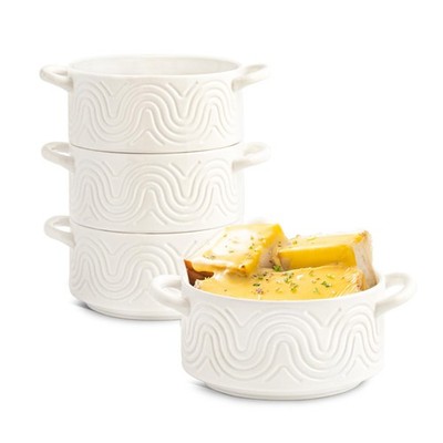 Insetlan 20 Unzen Französische Zwiebel Suppe Schüsseln mit Griffen, 4er Set 20oz, Weiß 