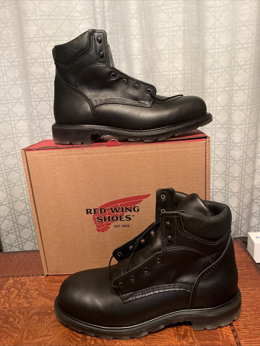 Red Wing Size 10 D Men\'s 607 Black Leather Work Boots EH USA Oil Slip Resistant Red Wing 607 Supersole Biker Black Leather Lace Up Soft Toe  main image 4