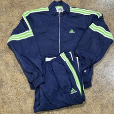Vintage Adidas Track Suit Size Large 90s Navy Blue Green